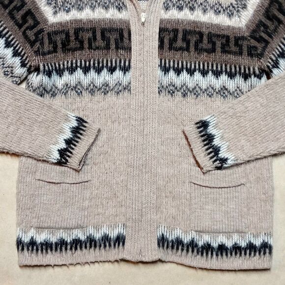 Vintage Cowichan Sweater Size Medium/Large Beige Full Zip Cardigan Aztec Knit - Picture 3 of 8